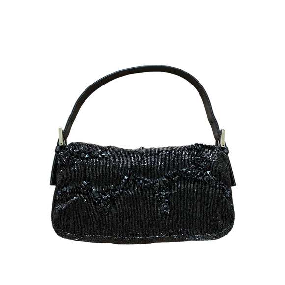 Fendi Baguette Black Beaded Shoulder Bag with Stones in Wave Pattern - Picture 5 of 16